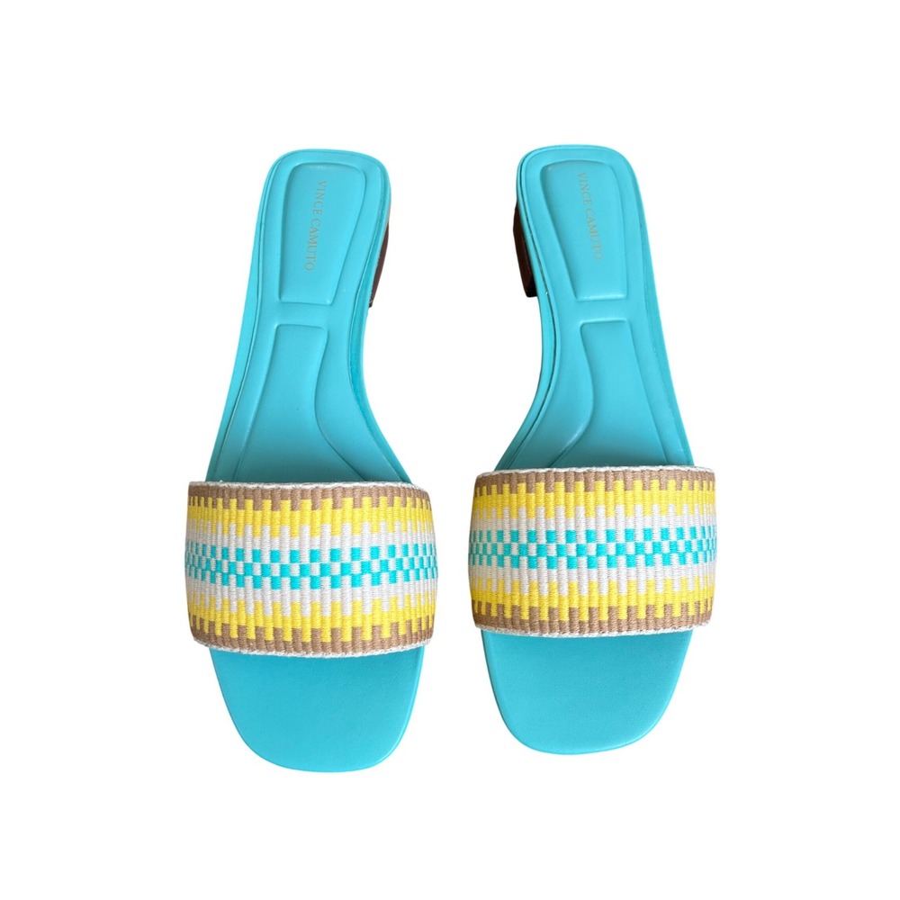 Vince‎ Camuto Cheleahs Marfa Multi Woven Square Toe Slide Sandals Teal 8.5M